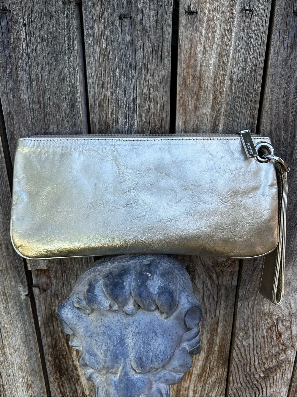 Hobo International Vida Metallic Gold Leather Wristlet Wallet Clutch